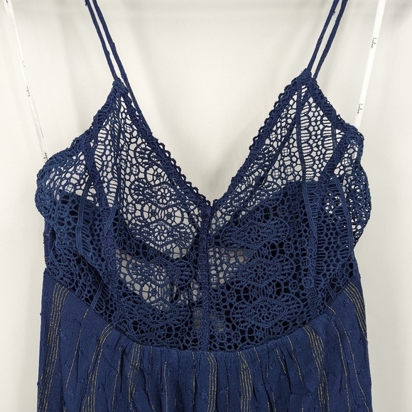NWT LULU'S Crochet Sheer Halter Strappy Back Maxi Dress - Picture 3 of 12
